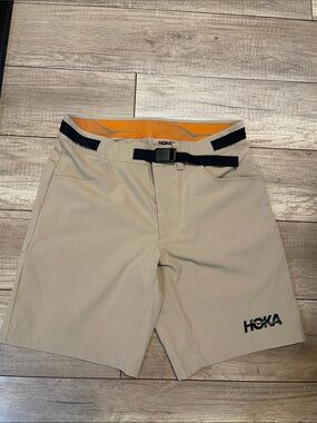 Hoka Men's Beige Athletic Shorts with Black Accent